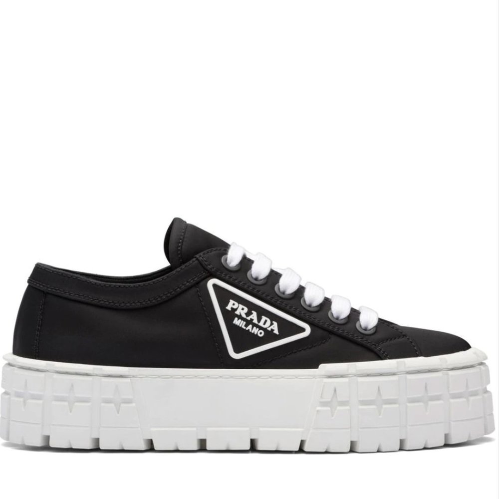 Prada Black Double Wheel Nylon Gabardine Platform Sneakers - Size 10